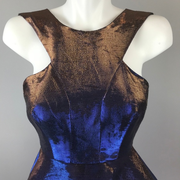 Topshop 2 Tone Bonded Skater Dress Metallic 4 - Picture 4 of 7